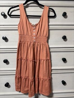 Derek Heart Peach Tiered Midi Dress with Button Front